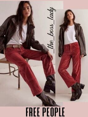 Free People corduroy pants high rise straight cotton blend boho fall winter 27
